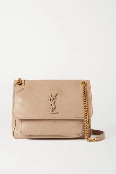 Saint Laurent Niki Medium Ysl Monogram Quilted Calf Flap Shoulder Bag In Neutrals