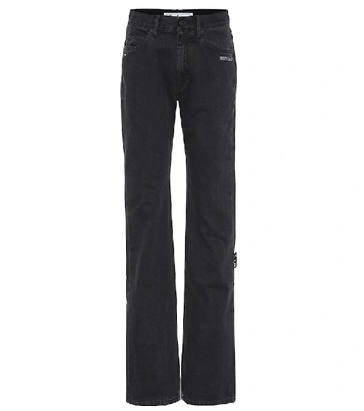 Off-white Printed High-rise Straight-leg Jeans In Grey