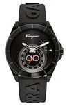 Ferragamo Urban Stainless Steel & Rubber Strap Watch In Black