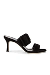 Manolo Blahnik Gable Suede Buckle Slide Sandals In Black