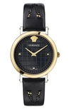 VERSACE VIRTUS TEXTURE DIAL LEATHER STRAP WATCH, 37MM,VELV00320
