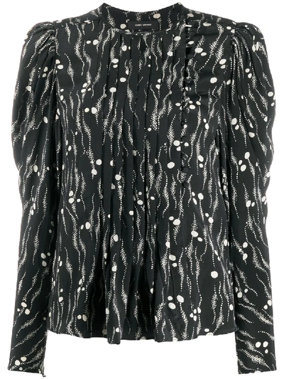 Isabel Marant Bayos Pleated Printed Silk Crepe De Chine Blouse In Schwarz