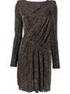 Saint Laurent Draped Metallic Padded-shoulder Dress In Black