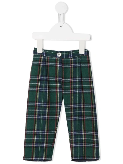 Siola Babies' Check Pattern Pull-on Trousers In Green
