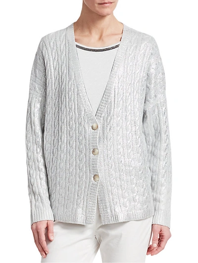 Fabiana Filippi Cashmere Cable-knit Cardigan In Silver