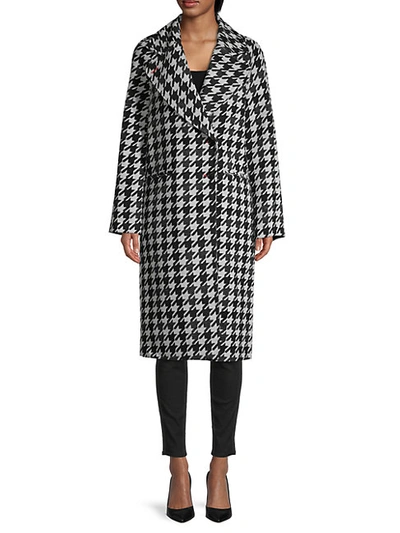 Avec Les Filles Houndstooth Oversize Double Face Coat In Black- White Houndstooth