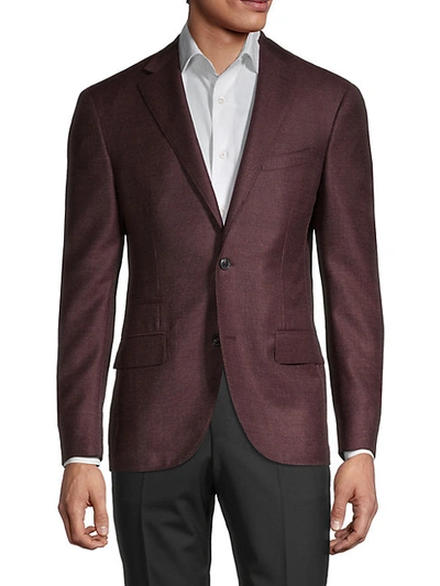 Luciano Barbera Standard Fit Wool & Silk-blend Blazer In Burgundy
