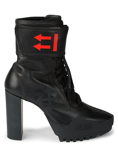 Off-white Leather Heeled Booties In Black