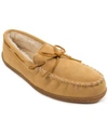 Minnetonka Pile Lined Hardsole Mens Suede Casual Moccasin Slippers In Tan