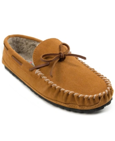 Minnetonka Men's Casey Lined Suede Moccasin Slippers Men's Shoes In Camel