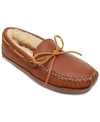 MINNETONKA MEN'S MOOSEHIDE LEATHER SHEEPSKIN MOCCASIN SLIPPERS