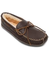 MINNETONKA MEN'S MOOSEHIDE LEATHER SHEEPSKIN MOCCASIN SLIPPERS