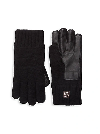 Ugg Knit, Faux Fur & Leather Touchscreen Gloves In Black