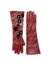 VALENTINO GARAVANI WOMEN'S FLORAL EMBROIDERY LEATHER LONG GLOVES,0400012958598
