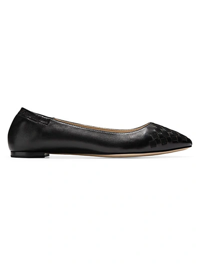Cole Haan Carina Woven Leather Ballet Flats In Black