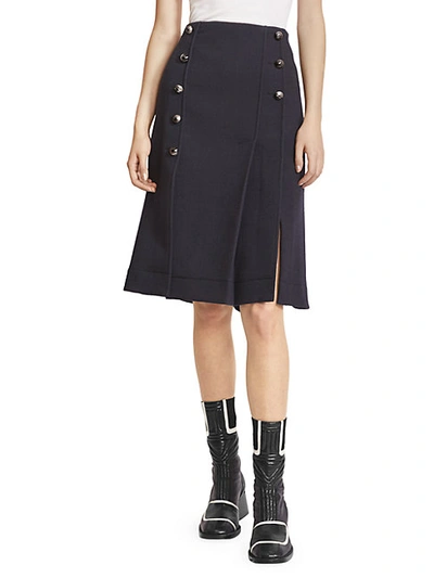 Chloé Pleated Pintuck A-line Button-front Skirt In Abyss Blue