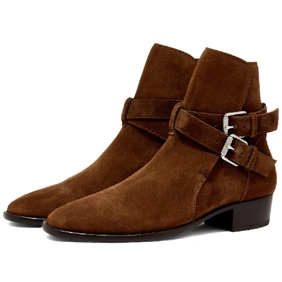 Amiri Buckle Boot Ankle Boots In Brown Suede