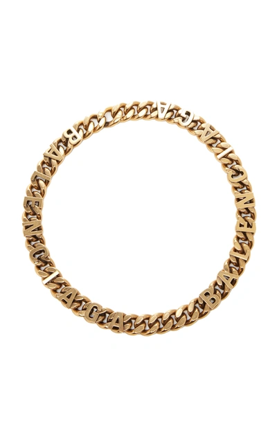 Balenciaga Logo Antiqued Brass Chain Necklace In Gold