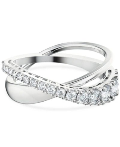 SWAROVSKI SILVER-TONE CRYSTAL TWIST DOUBLE-ROW RING