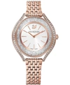 SWAROVSKI WOMEN'S SWISS CRYSTALLINE AURA ROSE GOLD-TONE STAINLESS STEEL PVD BRACELET WATCH 35MM