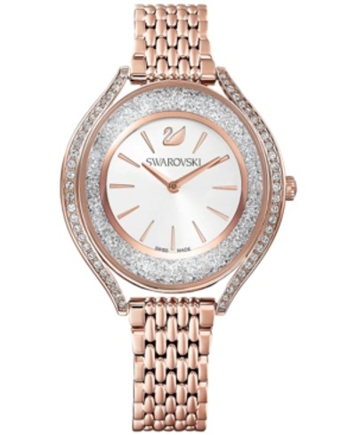 Swarovski Women's Swiss Crystalline Aura Rose Gold-tone Stainless Steel Pvd Bracelet Watch 35mm In Rose Gold Tone