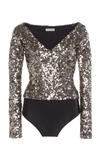BALENCIAGA SEQUINED JERSEY OFF-THE-SHOULDER BODYSUIT,824374