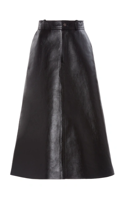 Balenciaga Leather A-line Midi Skirt In Black