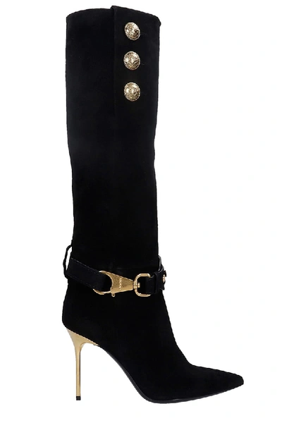 Balmain Robin High Heels Boots In Black Suede