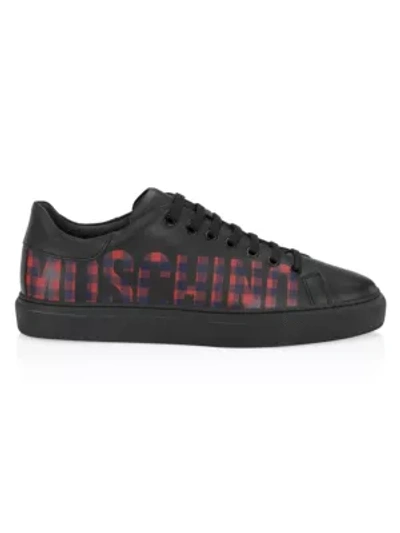 Moschino Checkered Logo Leather Low-top Sneakers In Fantasy
