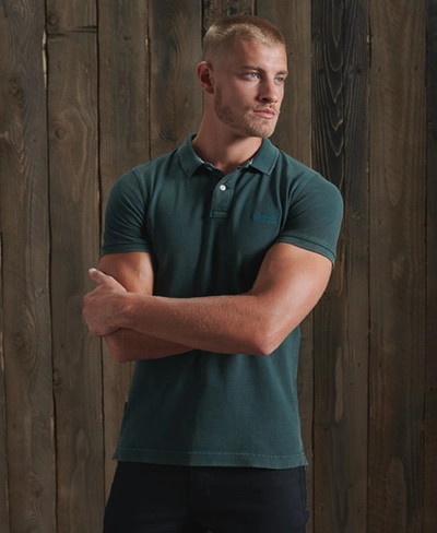 Superdry Organic Cotton Vintage Destroyed Polo Shirt In Green