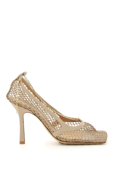 Bottega Veneta Mesh Square-toe Pumps With Chain Detail 90 Mm In Beige