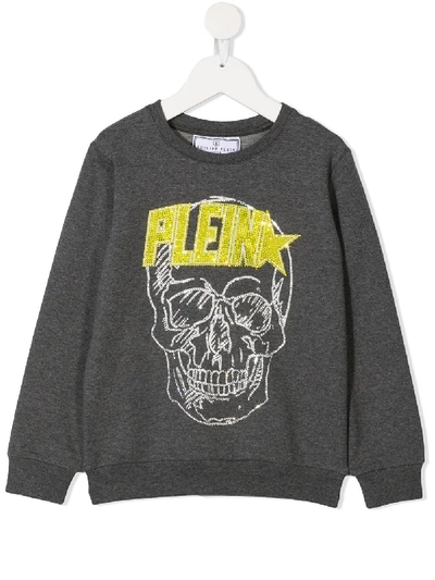 Philipp Plein Junior Kids' Plein Star Skull Sweatshirt In Grey
