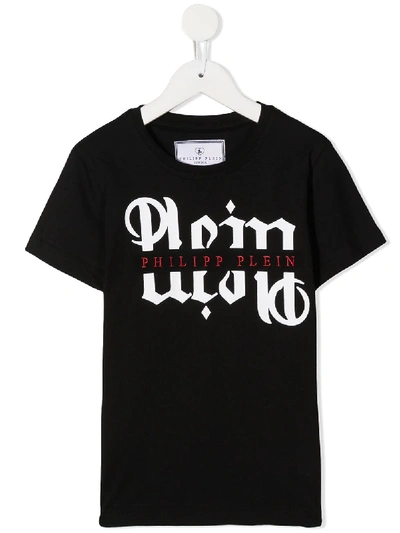 Philipp Plein Kids' Gothic Plein Logo T-shirt In Black
