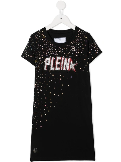 Philipp Plein Kids' Plein Star 镶嵌t恤式连衣裙 In Black