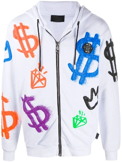 Philipp Plein Dollar Sign Hooded Jacket In White