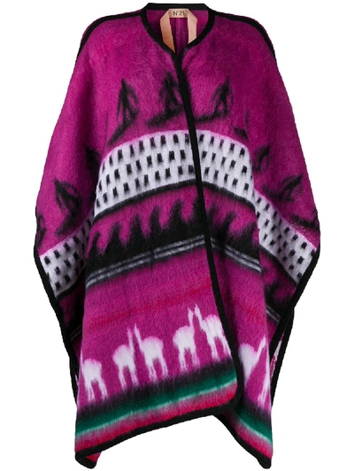 N°21 Patterned Intarsia Knit Oversized Cardigan In Pink