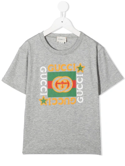 Gucci Kids' Logo Printed Cotton Jersey T-shirt In Grey