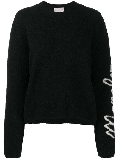 Moncler Logo Print Crew Neck Jumper In Black