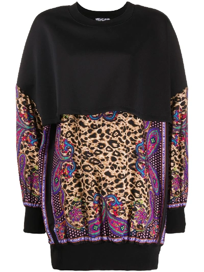 Versace Jeans Couture Oversized Leopard Print Blouse In Black