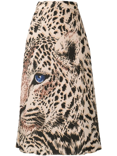 Msgm Leopard Print Midi Skirt In Brown
