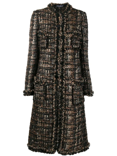 Dolce & Gabbana Bouclé Tweed Mid-length Coat In Brown