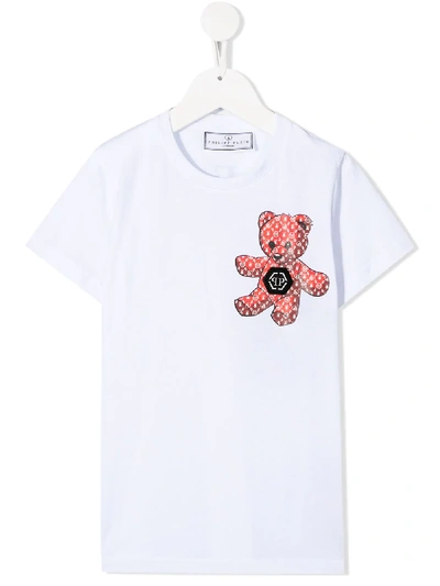 Philipp Plein Kids' Teddy Bear Print Polo Shirt In White