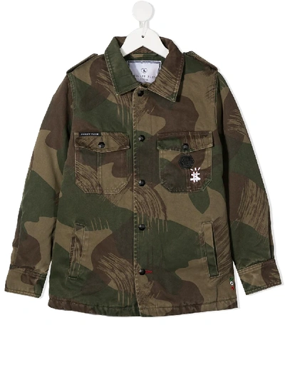 Philipp Plein Kids' Teddy Bear Military Jacket In Green
