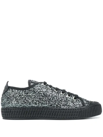 Car Shoe Glittery Low-up Laced Sneakers In Black