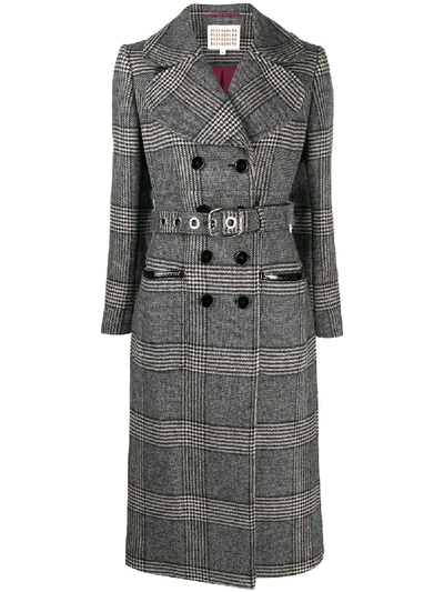 Alexa Chung Penelope Faux Patent Leather-trimmed Prince Of Wales Checked Tweed Coat In Grey