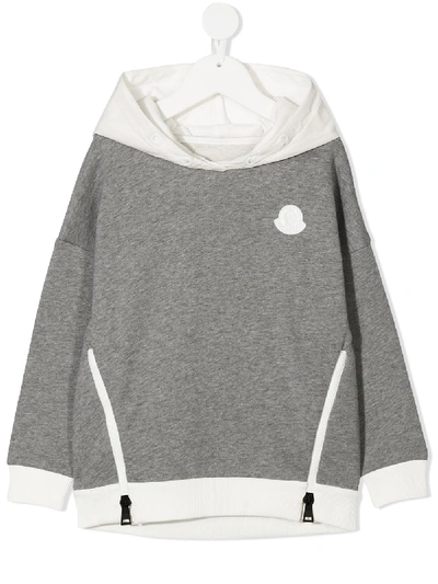 Moncler Kids' Zipped Logo Patch Hoodie In Grey