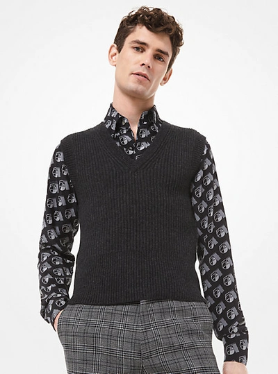 Michael Kors Cashmere V-neck Sweater Vest In Grey