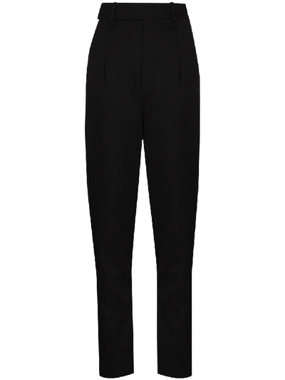 Saint Laurent High Waist Wool Cigarette Trousers In Black