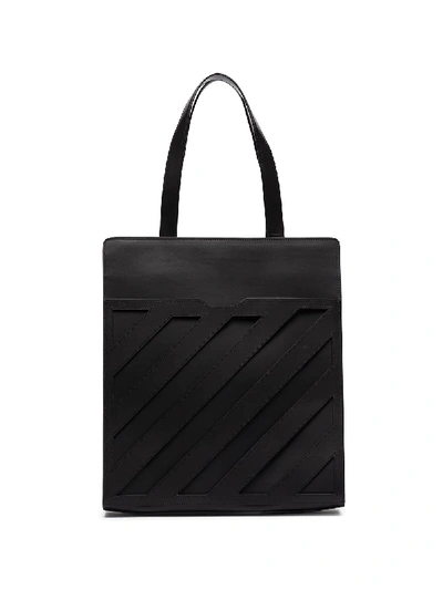 Off-white Shopper Mit Diagonalen Streifen In Black