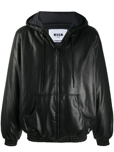 Msgm Hooded Faux Leather Jacket In Black